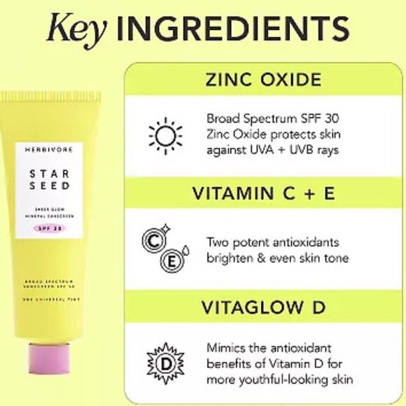 NEW NIB Herbivore Botanicals Star Seed Glow Skin 100% Mineral Facial Sunscreen - Picture 7 of 9